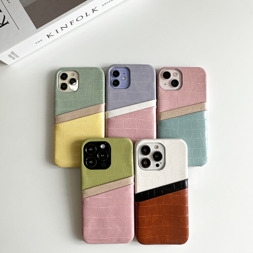 พร้อมส่ง-5-สี-เคสหนังแข็ง-เคสแข็ง-เคสหนัง-เคสใส่บัตรได้-เคสหนังใส่บัตร-เคสหนังทรีโทน