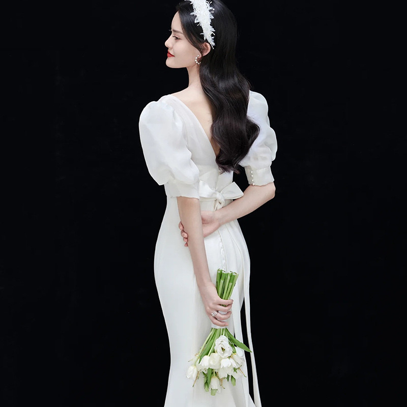 พร้อมส่งจากไทย-ชุดแต่งงาน-ชุดเจ้าสาว-ชุดถ่ายพรีเวดดิ้ง-ชุดafter-party-ชุดงานหมั้น-เดรสยาว-เดรสมินิมอล-e161