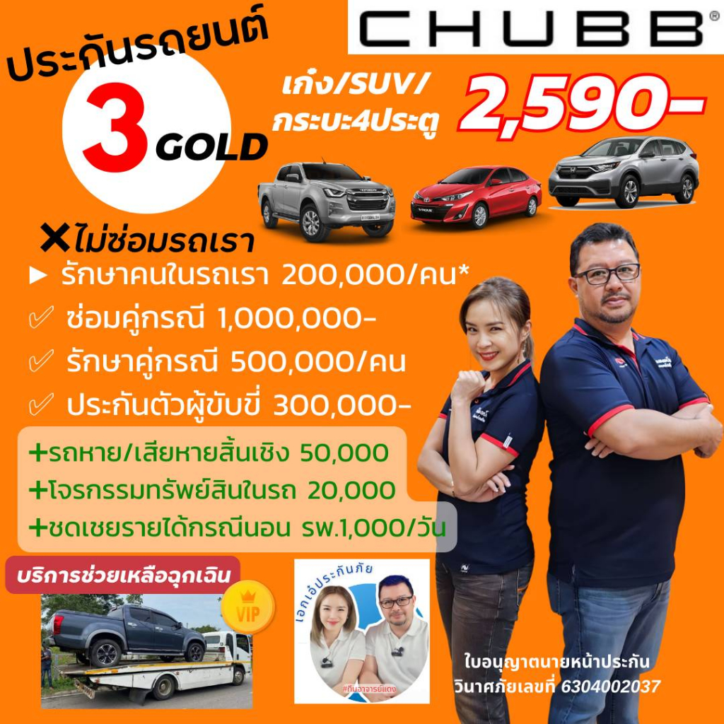 chubb-ประกันรถยนต์ชั้น-3-gold-package-ชับบ์สามัคคีประกันภัย-เก๋ง-suv-กระบะ4ประตู-มี-diver-safe-gold