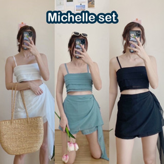 🌷 Michelle set ชุดเซตชีฟองสายเดี่ยว+กางเกงกระโปรงปล่อยระบายด้านข้าง ใส่ไปทะเล