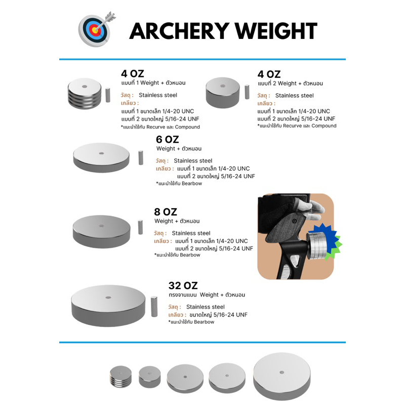 archery-weight-ธนู-ชุดเวท-ถ่วงน้ำหนักสำหรับธนู-รีเคิส-แบโบว์-คอมปาวด์-ผลิตไทย
