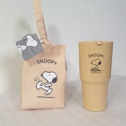 แก้ว Moshi Moshi พร้อมถุงผ้าลาย Snoopy สีน้ำตาลอ่อนละมุน