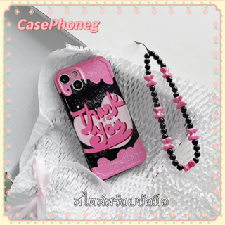 🍑CasePhoneg🍑สไตล์สร้อยข้อมือ ป้องกันการหล่น ขอบเต็ม iPhone 11 14 pro max สีชมพู หวานสวย เจ๋ง case for iPhone 12 13