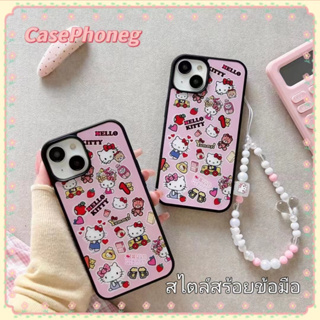 🍑CasePhoneg🍑สไตล์สร้อยข้อมือ การ์ตูน Hello Kitty สีชมพู iPhone 11 14 pro max ป้องกันการหล่น น่ารัก case for iPhone 12 13