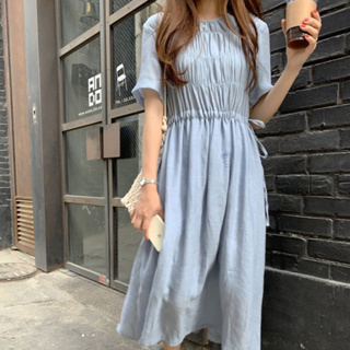 CHAWY Blue chiffon dress 🧢🦓 C4048  เดรสยาวชีฟอง เดรสสไตล์เกาหลี