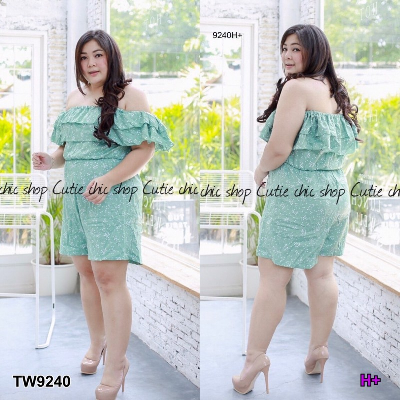 tw9240-jumpsuit-bigsize-จั๊มสูทขาสั้น-ทรงปาดไหล่