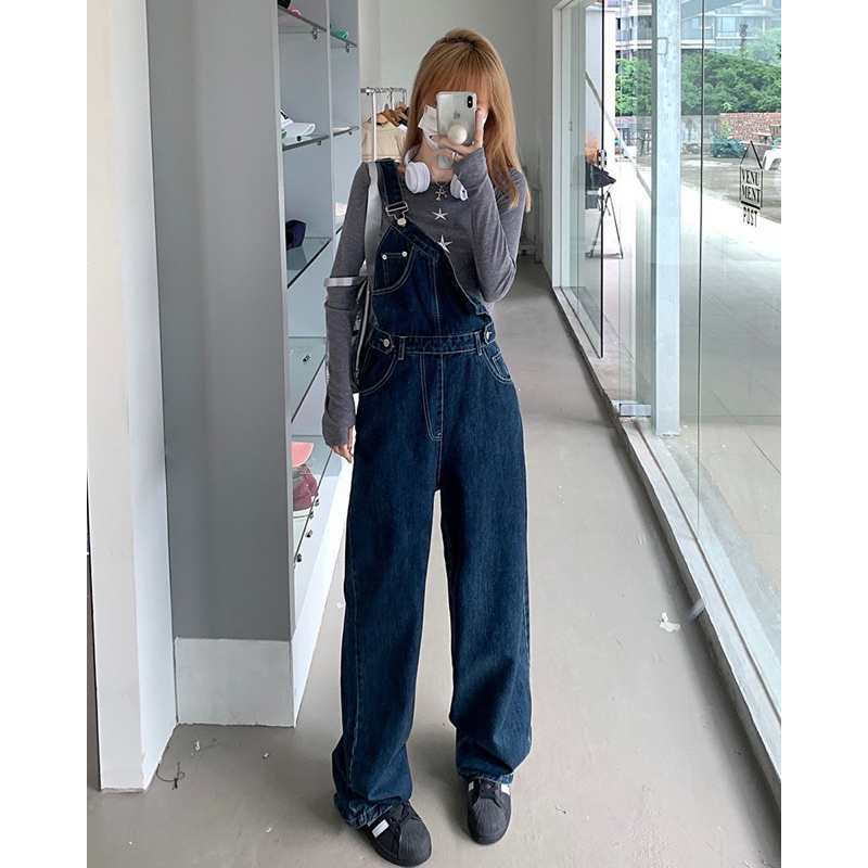 manyjeans-overalls-เอี๊ยมกางเกงยีนส์ขายาวเอวสูง-สินค้าพร้อมส่งในไทย