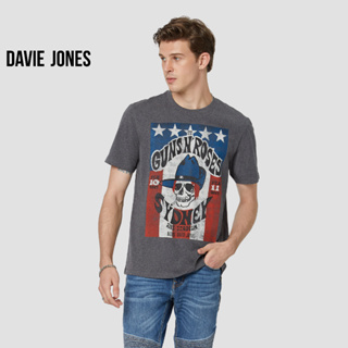 DAVIE JONES เสื้อยืดพิมพ์ลาย ทรง Regular Fit Graphic print T-shirt in gray WA0177CD