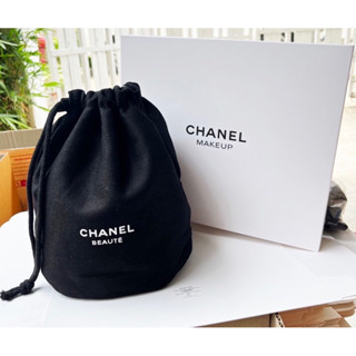 (แท้/พร้อมส่ง) มีกล่อง Chanel Black Drawstring Bucket Makeup Bag