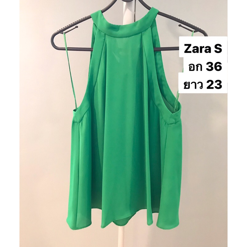 Zara S แขนกุดสีเขียว ผูกโบว์ที่คอด้านหลัง อก 36 ยาว 23 ซักเก็บ ไม่เคยผ่านการใช้งาน Shopee Thailand
