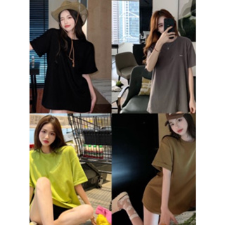 ELAND_SHOPเสื้อยืดผู้หญิงแฟชั่น ส่วนยาวหลวมของเวอร์ชั่นเกาหลี สีพื้น เสื้อยืด ใส่สบาย