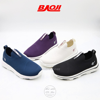 Baoji (BJW934) รองเท้าผ้าใบหญิง สลิปออน  สีดำ/กรม/ครีม/ม่วง ไซส์ 37-41