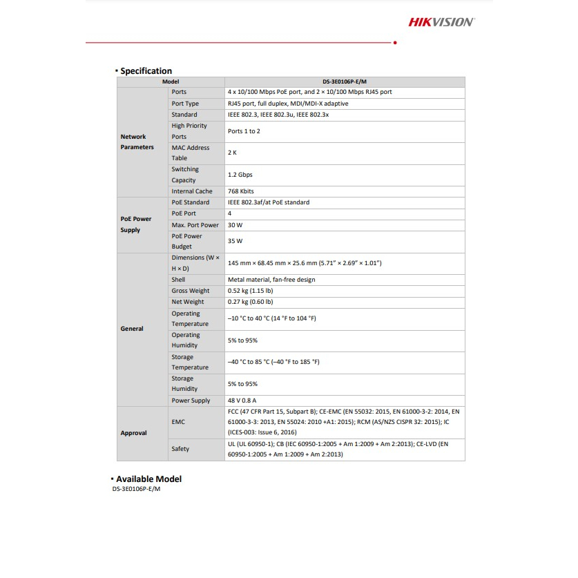 hikvision-ds-3e0106p-e-m-fast-ethernet-unmanaged-poe-switch