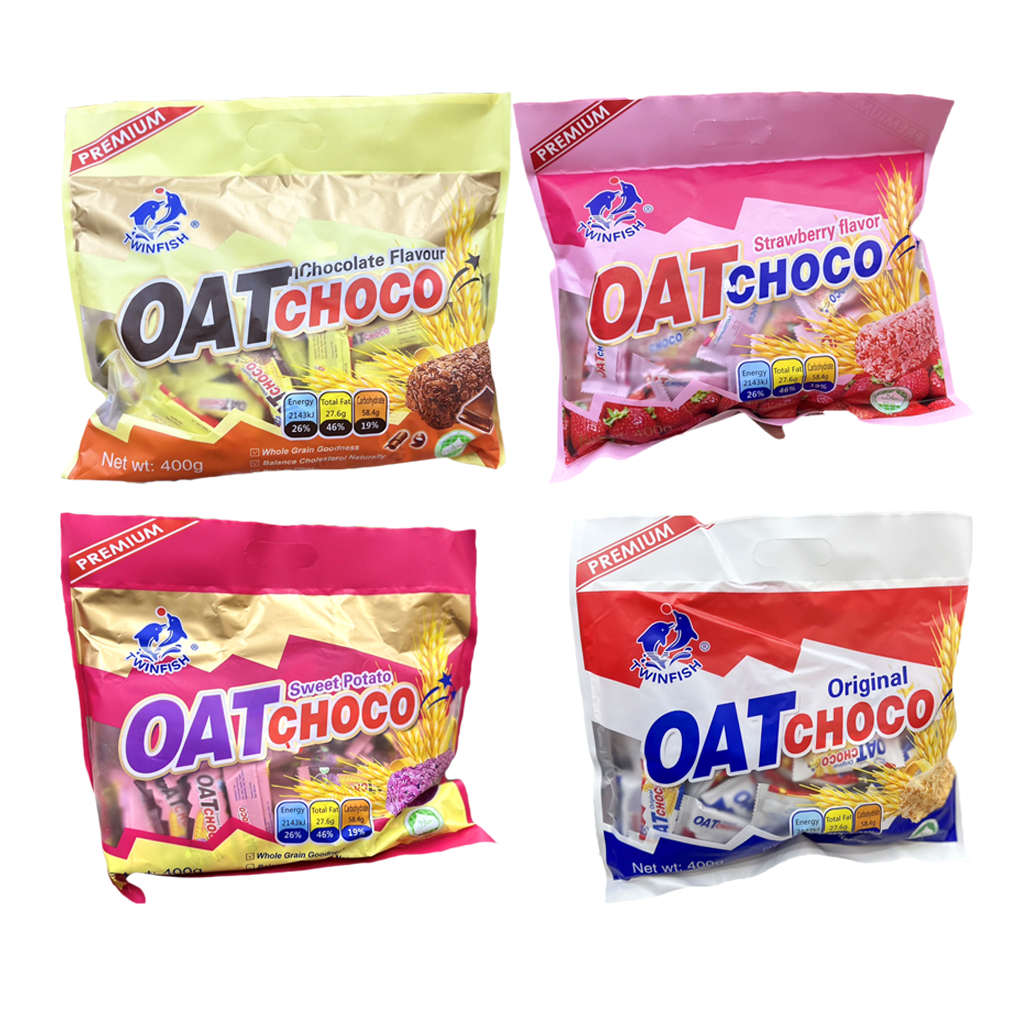 oat-choco-400g-ตรา-twinfish-ห่อใหญ่-ขนมข้าวโอ๊ต-อัดแท่ง-oat-choco-bar-หลายรส
