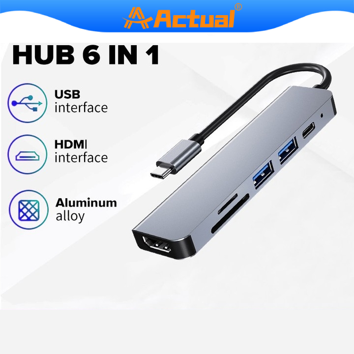 usb-hub-อแดปเตอร์-6-in-1-usb-c-hub-type-c-เป็น-usb-3-0-60w-pd-usb-2-0-hdmi-4k-การ์ดรีดเดอร์-sd-tf