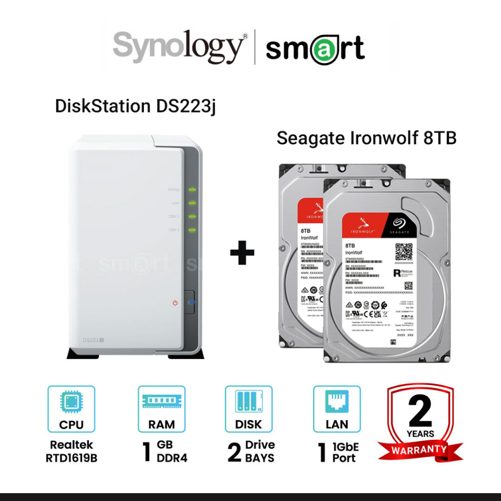 NEW] Synology DiskStation DS223j 2-Bay + 2 x Seagate Ironwolf 4TB