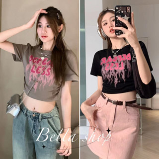 Bella🌻เสื้อยืด👕Crop top💗 เสื้อยืดแขนสั้นพิมพ์ลายสลิมสำหรับผู้หญิง✨พร้อมส่งจากกทม มาถึงใน 3-5 วัน