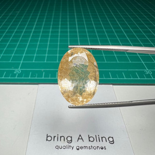 ไหมทอง( rutilated quartz) 18.90 ct (20.4x14.5x10.1) มม  ไหมทองในควอตซ์ใส ไหมเต็มสวย ตำหนิจุดดำข้างๆ มองไม่ขัด