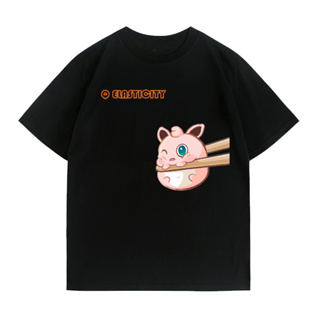 Pokémon อะนิเมะแขนสั้นเสื้อยืด Clefairy เสื้อยืดผ้าฝ้ายแท้ฤดูร้อนบางส่วน unisex