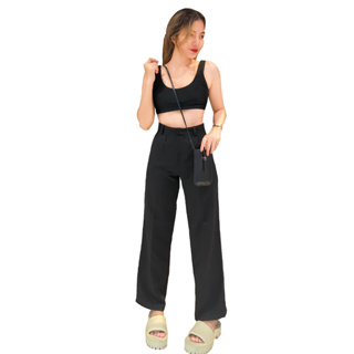 กางเกงขายาวผู้หญิง กระบอกกลางตะขอหน้า (ผ้าเปเป้) มีสีดำ ขาว ครีม น้ำตาลทอง โอวัลติน เขียวขี้ม้า ฟ้าเทา (S-2XL)