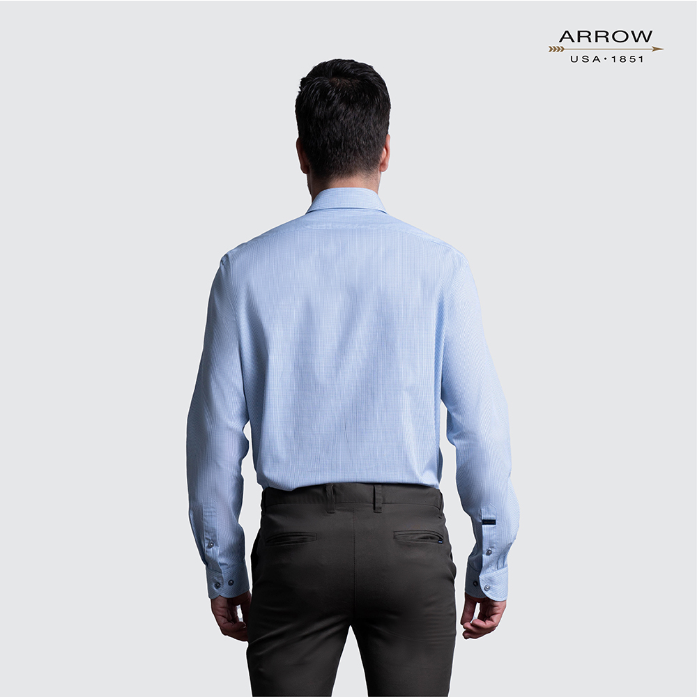 arrow-wrinkle-free-shirt-สวมใส่สบาย-ดูแลรักษาง่าย-เสื้อเชิ้ตแขนยาวสีน้ำเงิน-ทรงsmart-fit-รหัส-macm205-bu