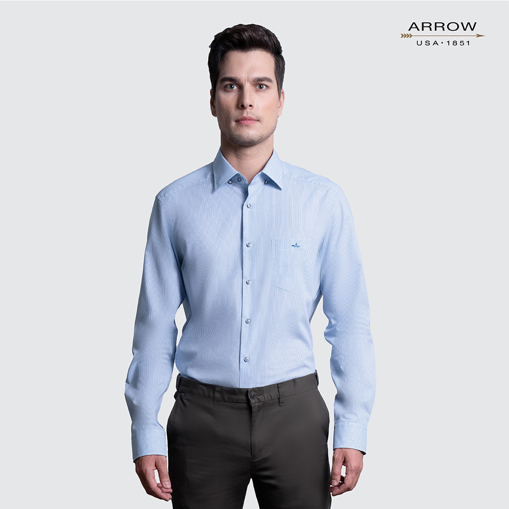 arrow-wrinkle-free-shirt-สวมใส่สบาย-ดูแลรักษาง่าย-เสื้อเชิ้ตแขนยาวสีน้ำเงิน-ทรงsmart-fit-รหัส-macm205-bu