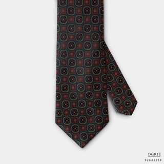 Black and Red Flowers on Dark Green 3 Inch Necktie - เนคไทสีเขียวเข้มลายดอกไม้