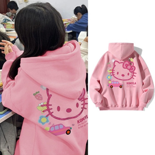 CHERISH (พร้อมส่ง) เสื้อคลุมแขนยาว สเวตเตอร์ Sweater ไม่มีฮู้ด ลายคิตตี้ สีชมพูโอรส ผ้าดีมาก เพิ่มความหนา