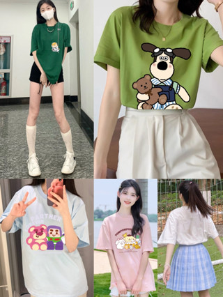 CTTB049พร้อมส่ง10 สี เสื้อยืดคอกลมแขนสั้นสกรีนลายการ์ตูนคมชัด สไตล์เกาหลี แมชง่าย free size เสื้อผ้าลำลองผู้หญิงสวยๆ