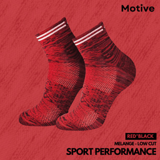 MOTIVE SOCK SPORT PERFORMANCE MELANGE RED/BLACK LOW CUT - ถุงเท้าสำหรับออกกำลังกาย