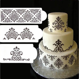 แม่พิมพ์ แผ่นลายฉลุ เซ็ต 3 ลาย Fondant Stencils แผ่นโรยผงไอซิ่ง ผงช็อคโกแลต ตกแต่งเค้ก