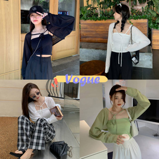 สินค้า Vogue🌟พร้อมส่ง🌟เซ็ทเกาะอกไหมพรม+เสื้อคลุมผ้าชีฟอง สไตล​์เกาหลี​ (58033)