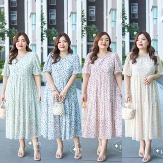 เดรสสาวอวบ (มี 4 สี ไซส์ 3XL-6XL) เดรสทรงปล่อย สไตล์สาวเกาหลี ลายน่ารัก ใส่สบายสุดๆ❌นางแบบใส่งานจริง❌