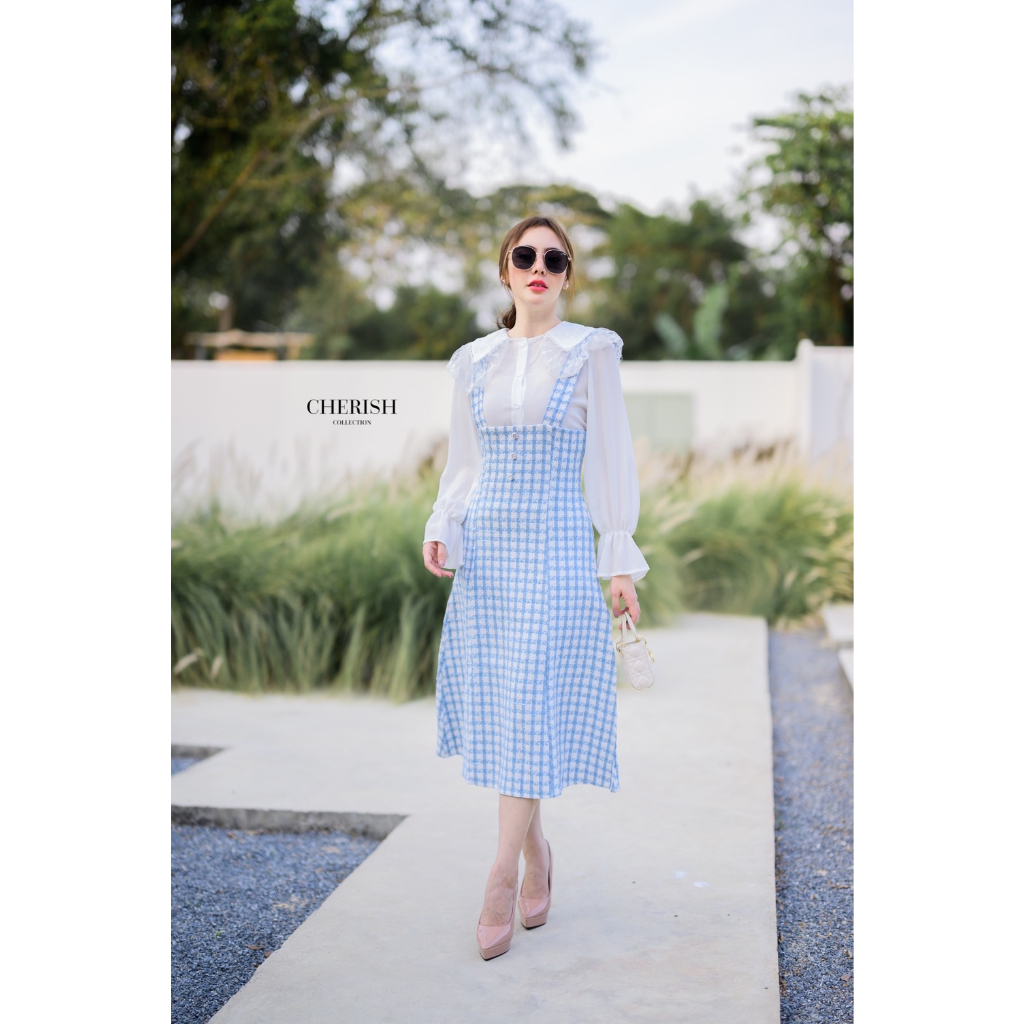set-เอี๊ยมกระโปรงผ้าทวิต-เสื้อชีฟอง-cherish