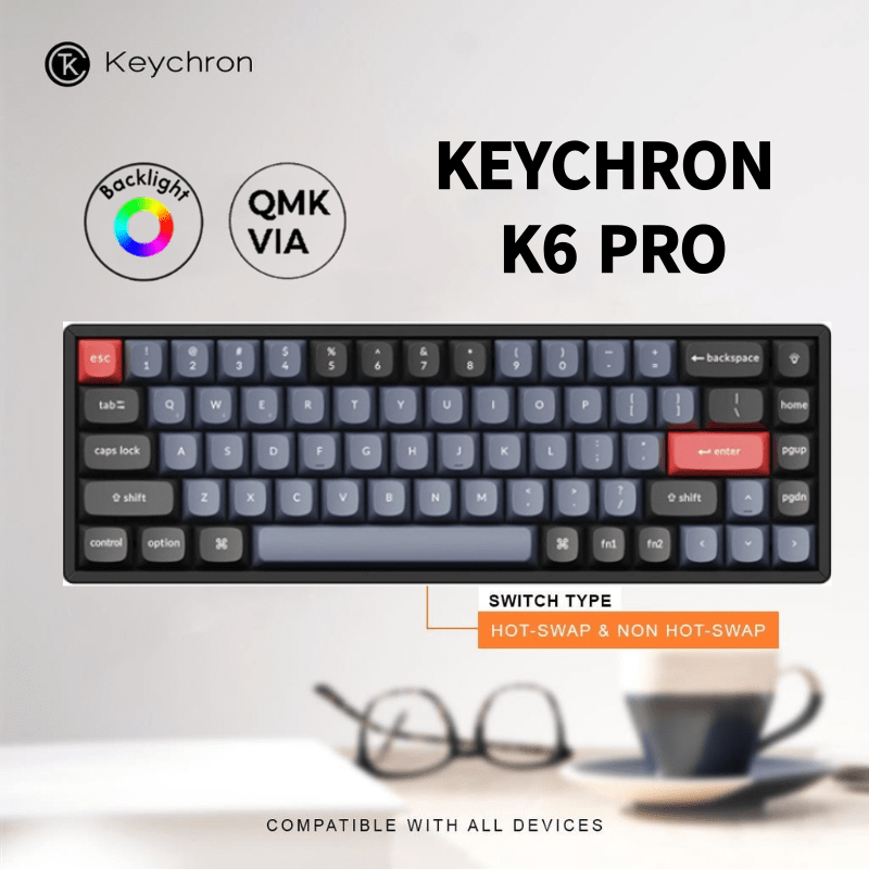 ภาพหน้าปกสินค้าKeychron K6 Pro QMK/VIA Change Key Mechanical Keyboard Bluetooth/Wired RGB Customized Keyboard จากร้าน pop_model บน Shopee