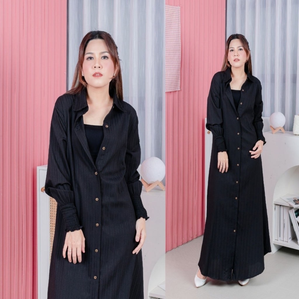 dress-รุ่น-6506-กระดุมหน้าสีพื้น