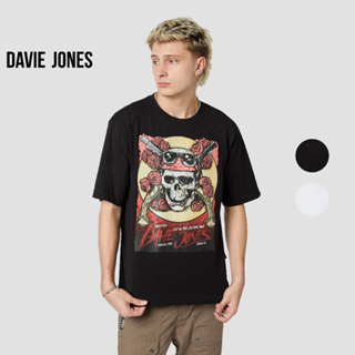 DAVIE JONES เสื้อยืดโอเวอร์ไซซ์ พิมพ์ลาย สีขาว สีดำ Graphic Print Oversize T-shirt in  white black WA0142WH BK