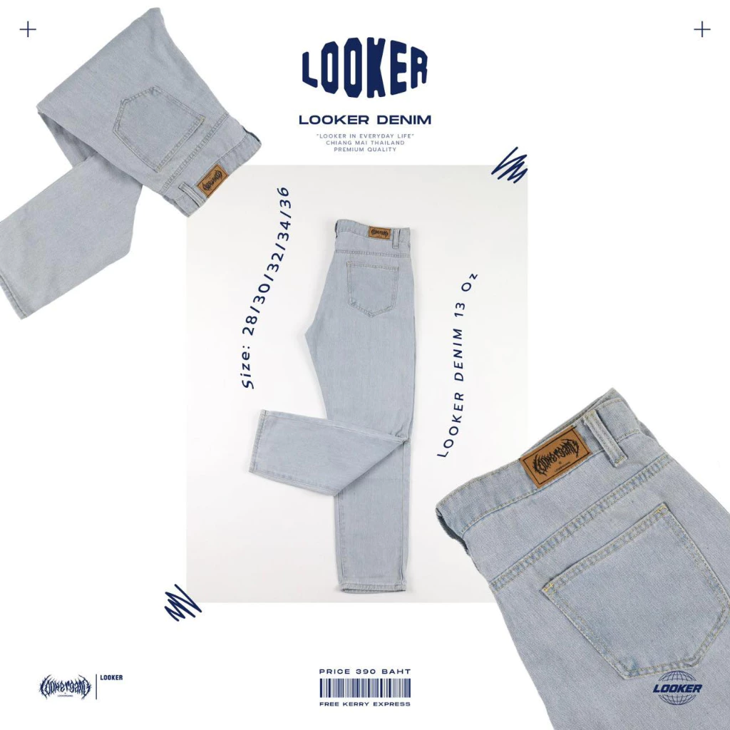 LOOKER - กางเกงยีนส์ขายาวสีฟอกแบบไม่ขาด https://wayoza.com