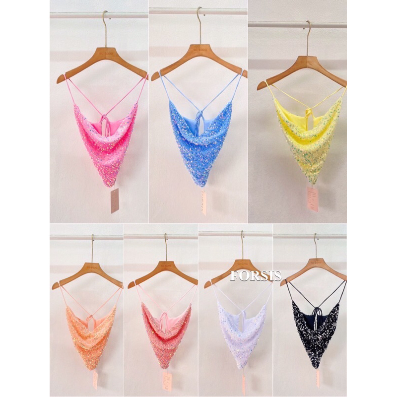 เสื้อครอป-สายเดี่ยว-กลิตเตอร์-วิบวับ-สาย-ฝอ-สู้ร้อน