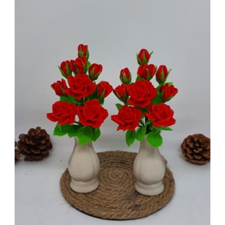 ((ราคาต่อ 1 เเจกัน))กุหลาบแดง 9 ดอก ไหว้เท้าเวสสุวรรณ ดอกกุหลาบ แจกันดอกกุหลาบ ดินปั้น