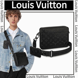 🎈หลุยส์ วิตตอง Louis Vuitton DUO กระเป๋าสะพายข้างผู้ชาย/กระเป๋าสะพายไหล่/สองชิ้น/หนังเต็ม/100%