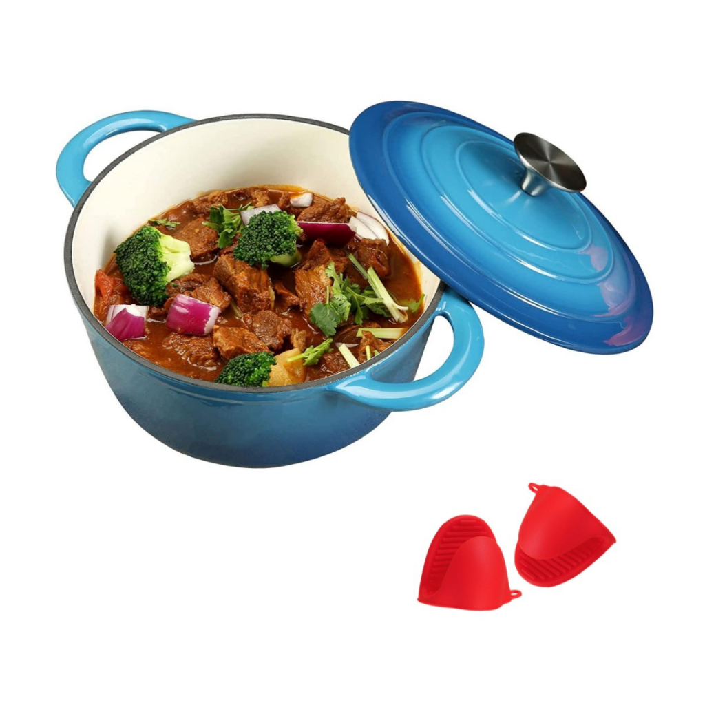 Cast Iron Dutch Oven,Bread Baking Pot with Self Basting Lid, Porcelain