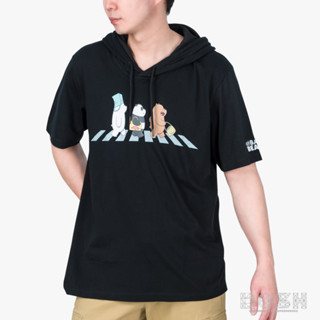 DOSH UNISEX HOODIES WE BARE BEARS เสื้อยืดฮู้ดแขนสั้น ผู้ชาย-ผู้หญิง FBBMT5010-BL