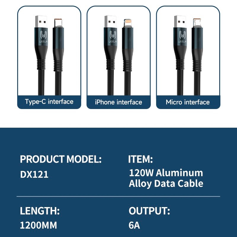 ueelr-dx121-120w-สายชาร์จเร็วโลหะผสมสังกะสี-6a