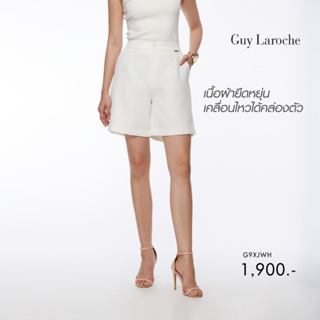 Guy Laroche กางเกงขาสั้น กางเกงขาสั้นผู้หญิง กางเกงผู้หญิง Pants สีขาว ดีเทลขอบเอวยางยืดด้านหลัง (G9XJWH)