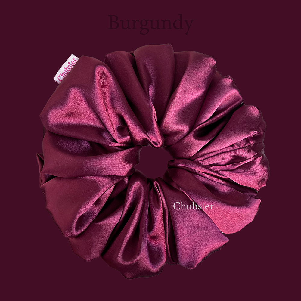 burgundy-ยางรัดผมผ้าซาติน-หนานุ่ม-satin-scrunchies-ยางมัดผม-ยางรัดผมโดนัท