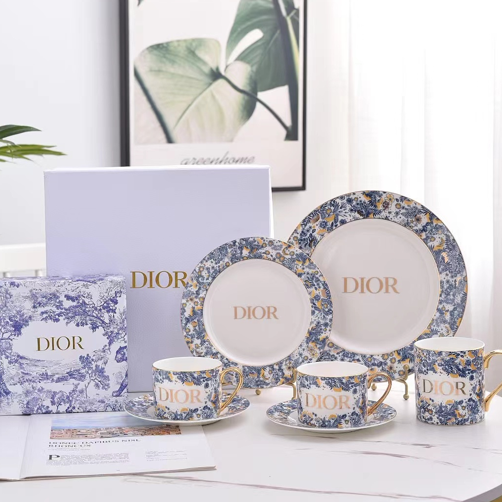 Dior Blue and White Series Bone Porcelain Coffee Cup Set Afternoon Tea