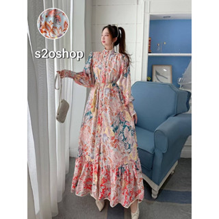 Zimmerman dress  กระดุมหน้า เข็มขัดด้ายดิ้นทอง ต่อชายระบายแขนยาว งานสวยมาก