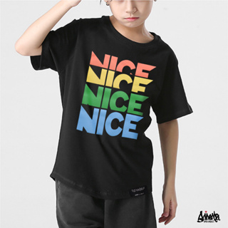 🔥 9.9 SALE 🔥 ® เสื้อเด็ก Oversize รุ่น Nice สีดำ แนวสตรีท เด็กผู้ชาย Kols