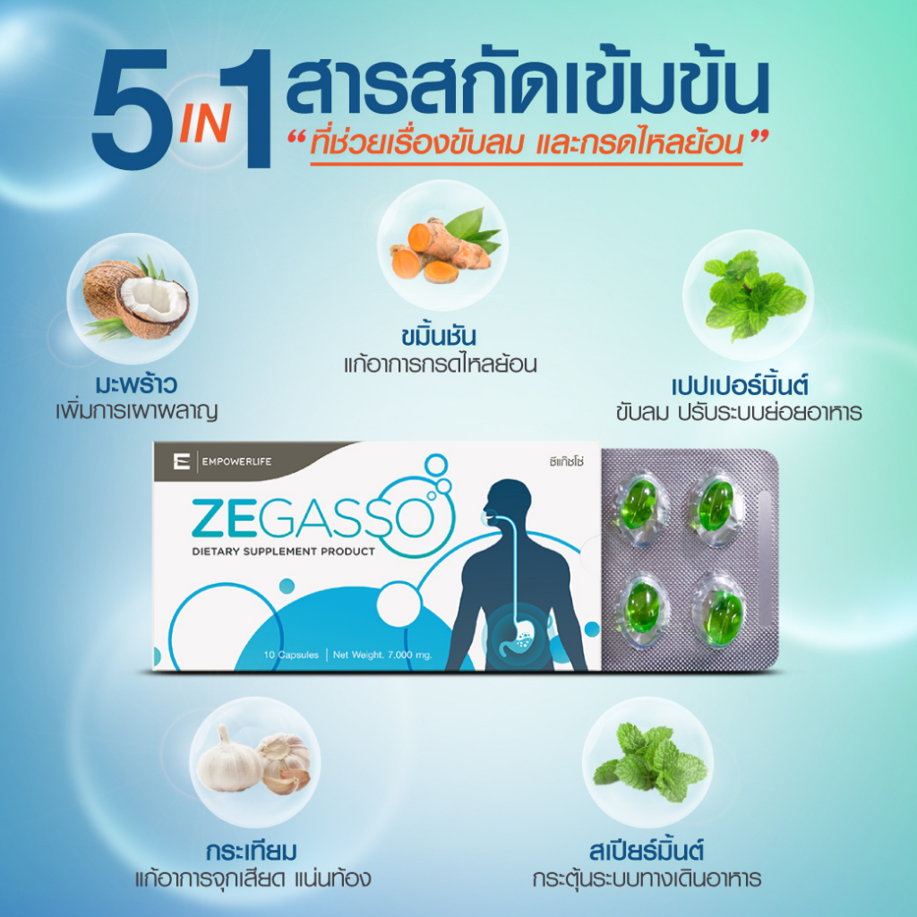 ภาพสินค้าZe-Gasso แผง 10 เม็ด ช่วยลดกรดไหลย้อน ท้องอืด จุก เสียด ลดกรดไหลย้อน กรดไหลย้อน จากร้าน nawamit.cold.pressed.oil บน Shopee ภาพที่ 3